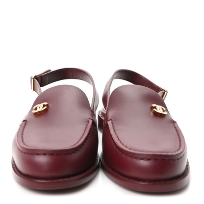 Chanel Calfskin Crystal Slingback Loafers 38.5 Dark Burgundy 3 of 10
