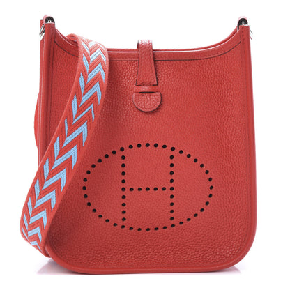 Hermes Taurillon Clemence Evelyne TPM Rouge De Coeur Bleu Du Nord 1 of 10