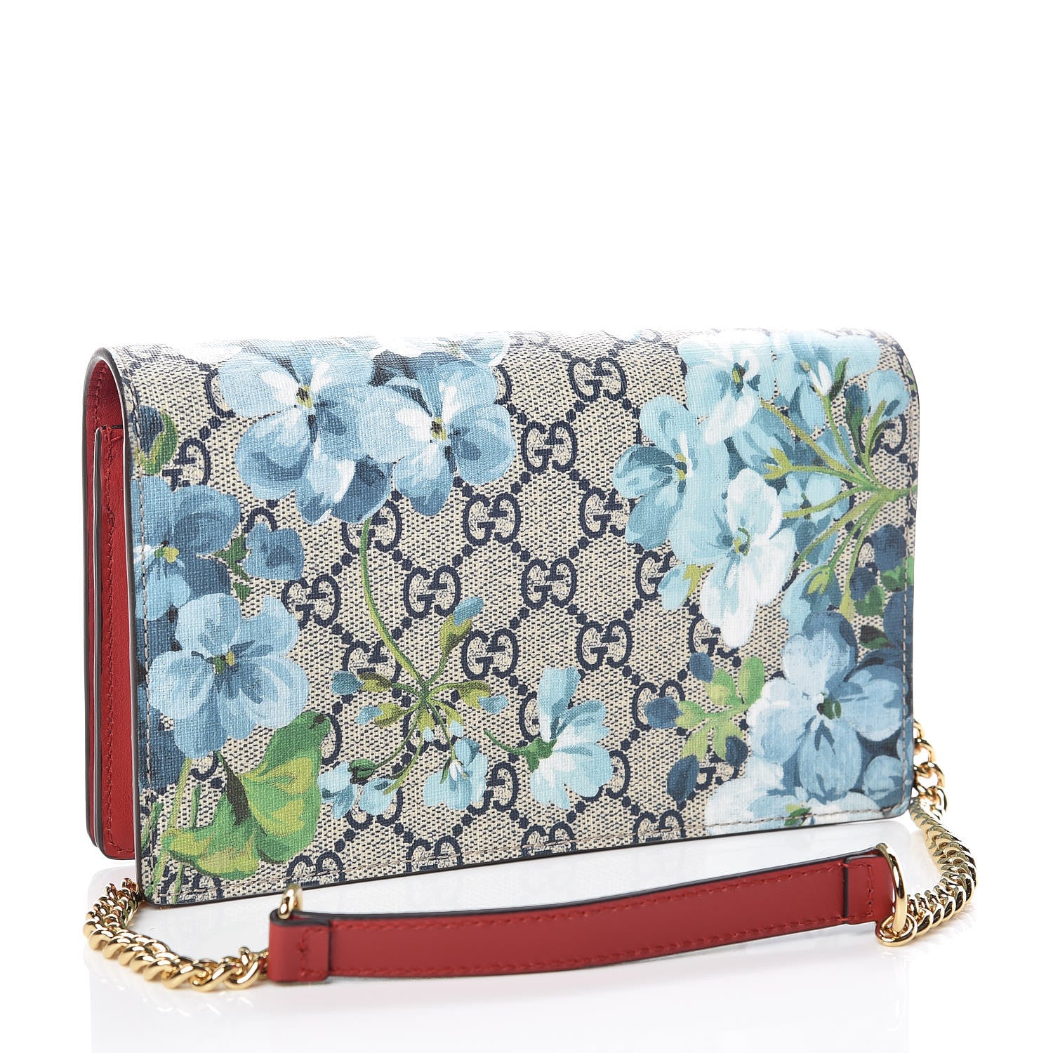 Gucci GG Supreme Monogram Blooms Chain Wallet Blue 3 of 9
