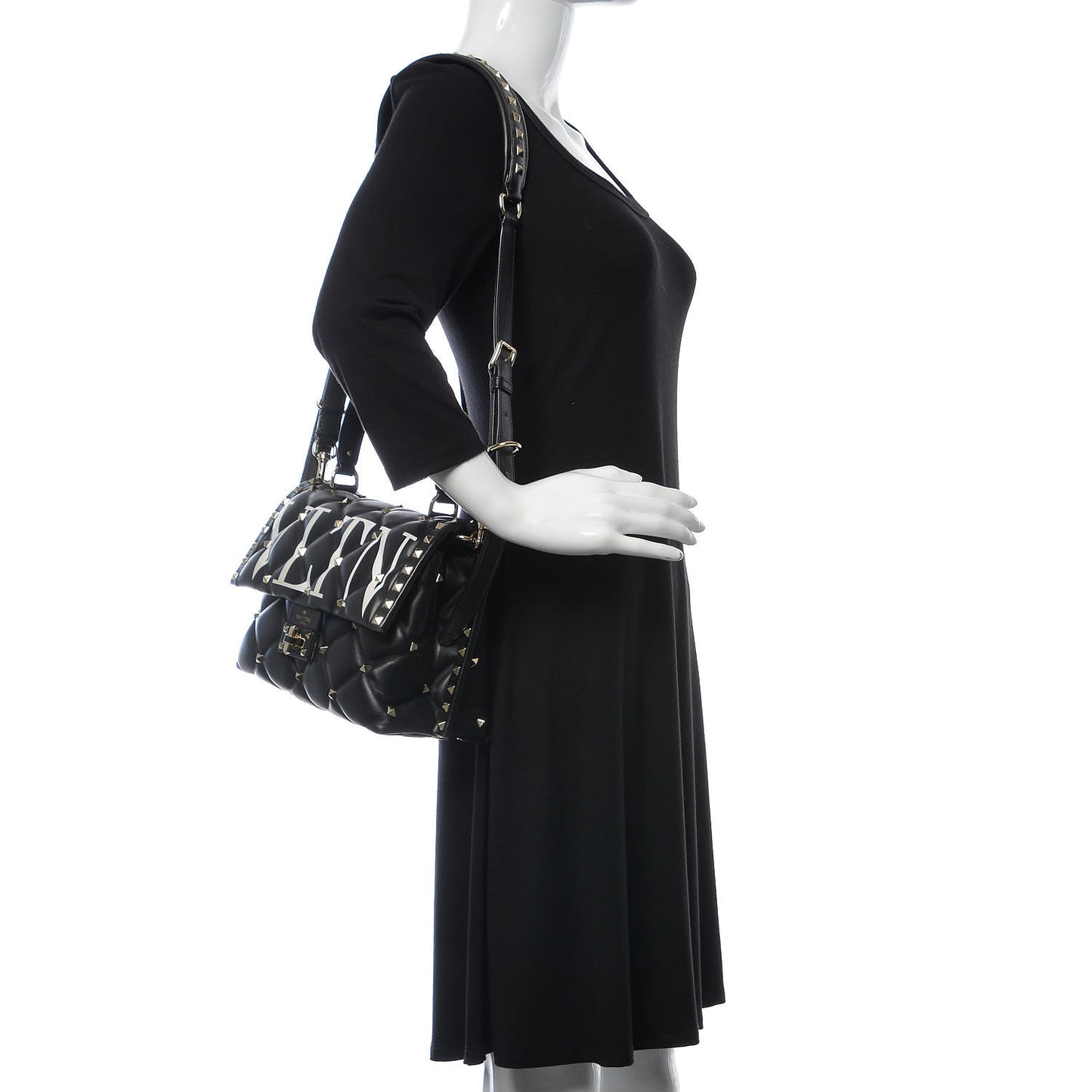 Lambskin VLTN Print Candystud Top Handle Bag Black