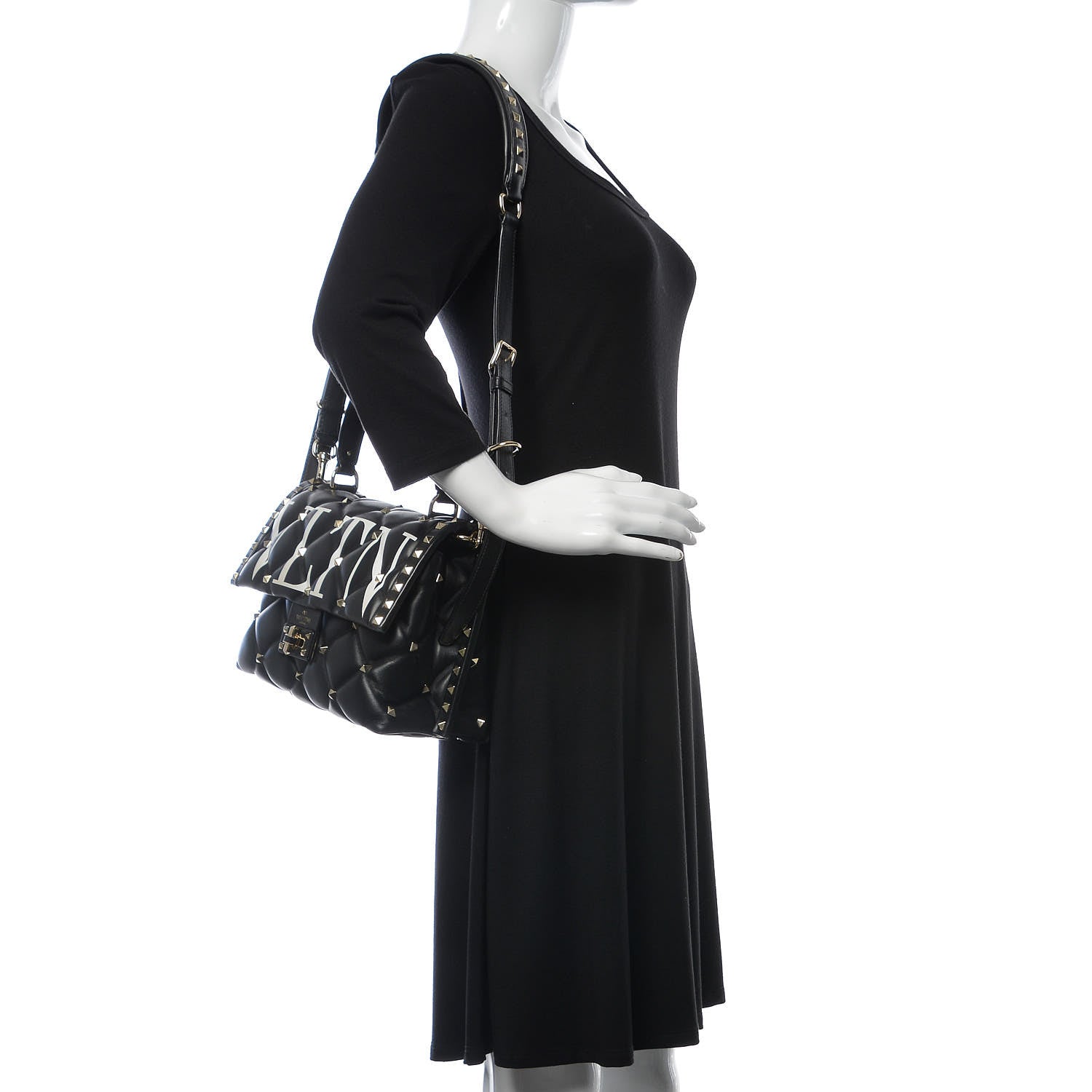 Valentino Garavani Lambskin VLTN Print Candystud Top Handle Bag Black 2 of 12