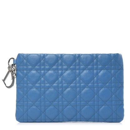 Christian Dior Panerea Canvas Cannage Flat Zip Pouch Cobalt 1 of 7