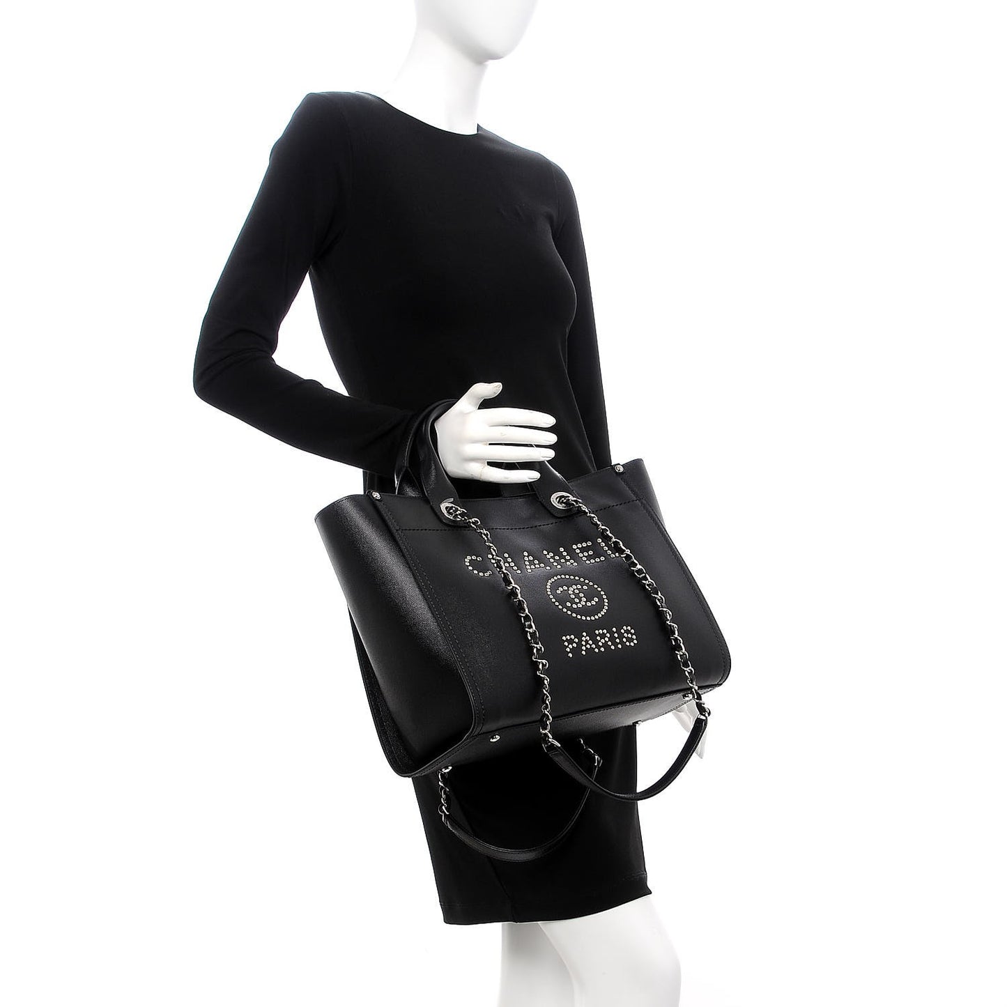 Caviar Small Studded Deauville Tote Black