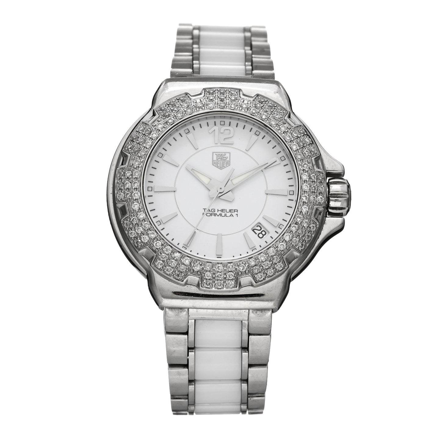 Stainless Steel Ceramic Diamond Bezel 35mm Formula 1 Lady Quartz Watch White WAH1215-0
