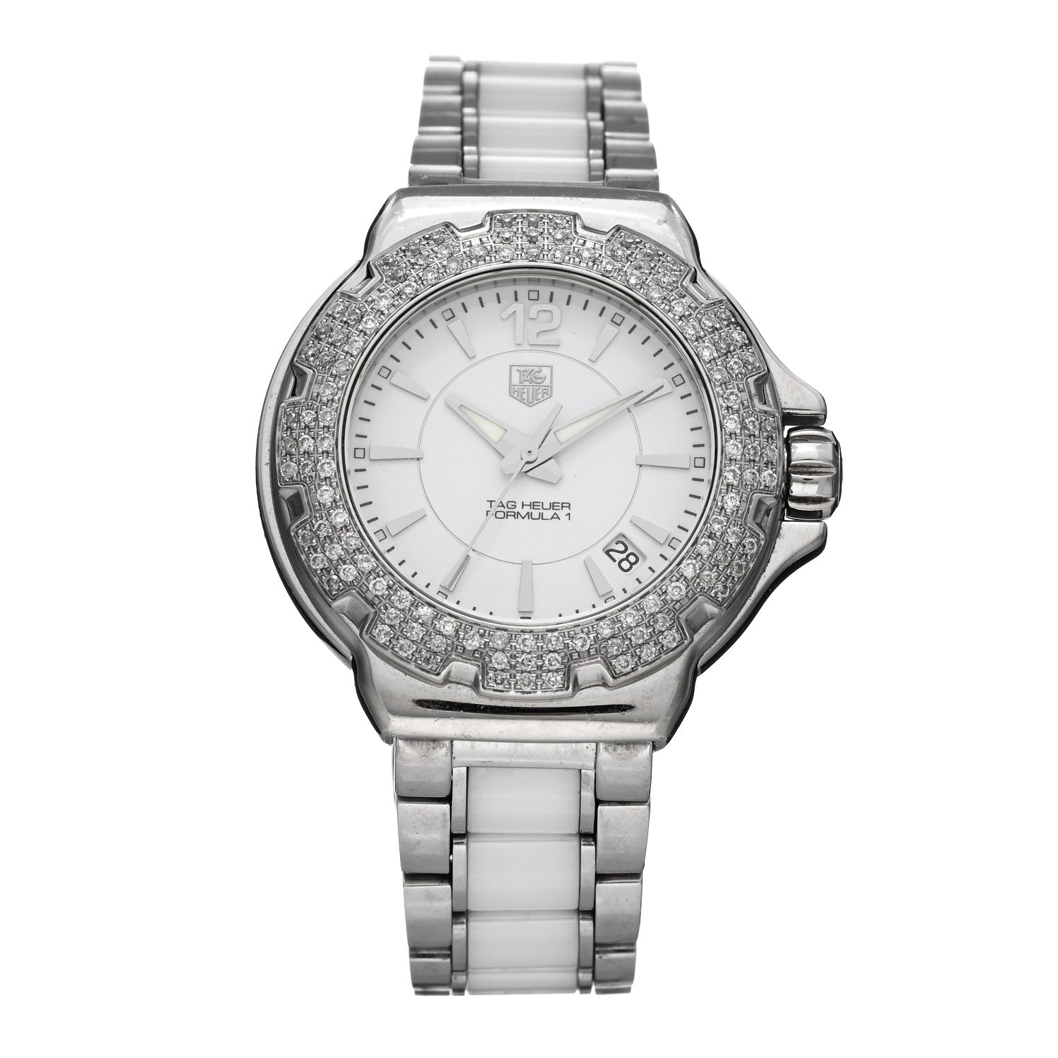 Tag Heuer Stainless Steel Ceramic Diamond Bezel 35mm Formula 1 Lady Quartz Watch White WAH1215-0 1 of 4