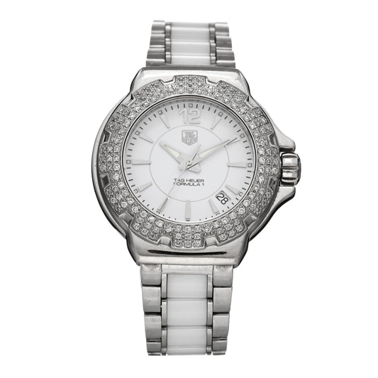 Stainless Steel Ceramic Diamond Bezel 35mm Formula 1 Lady Quartz Watch White WAH1215-0