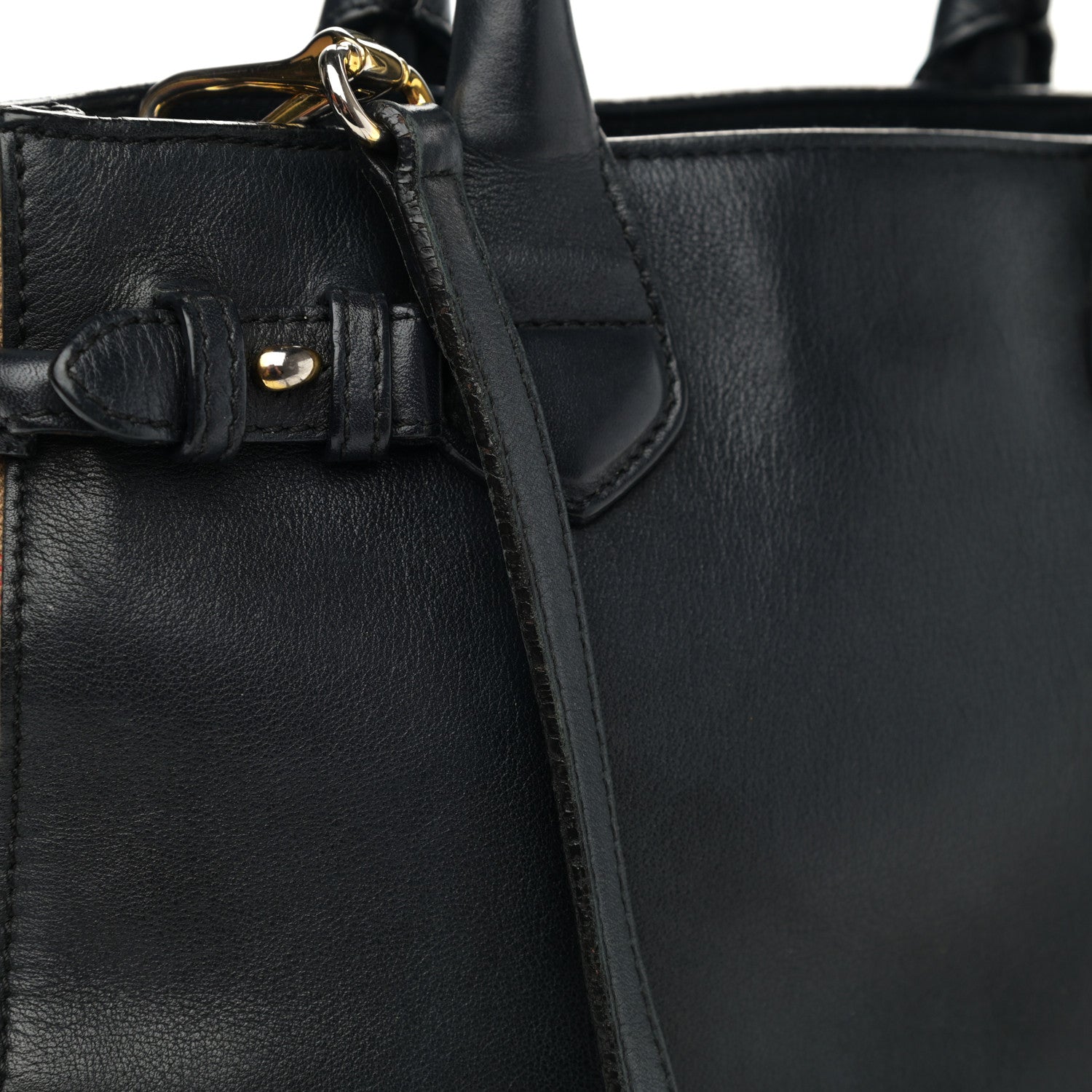 Burberry Calfskin House Check Small Banner Tote Black 20 of 20
