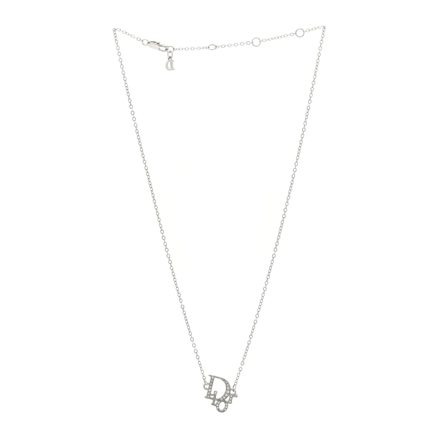 Christian Dior Crystal Logo Necklace Silver 3 of 4