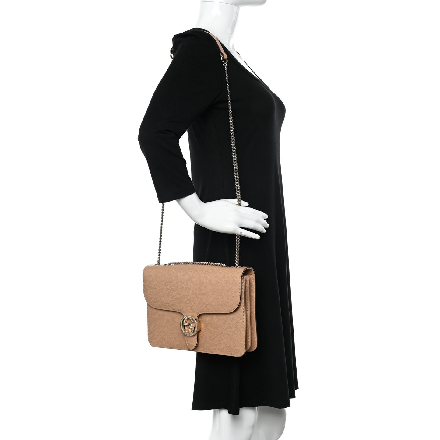 Dollar Calfskin Interlocking G Shoulder Bag Camelia