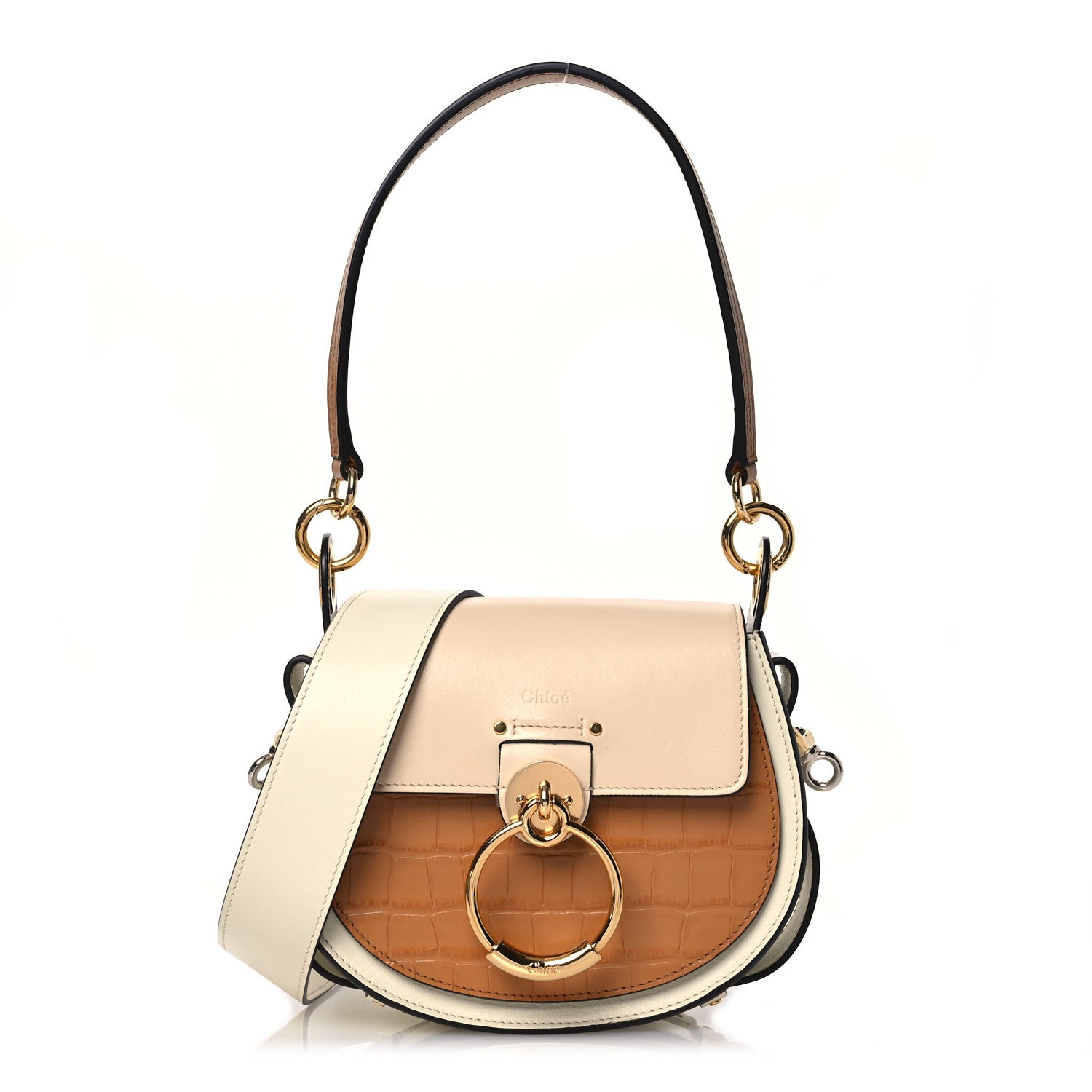 Chloe Calfskin Crocodile Embossed Small Tess Bag White Beige 1 of 14