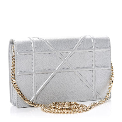 Christian Dior Metallic Grained Calfskin Diorama Wallet on Chain Pouch Silver 3 of 11