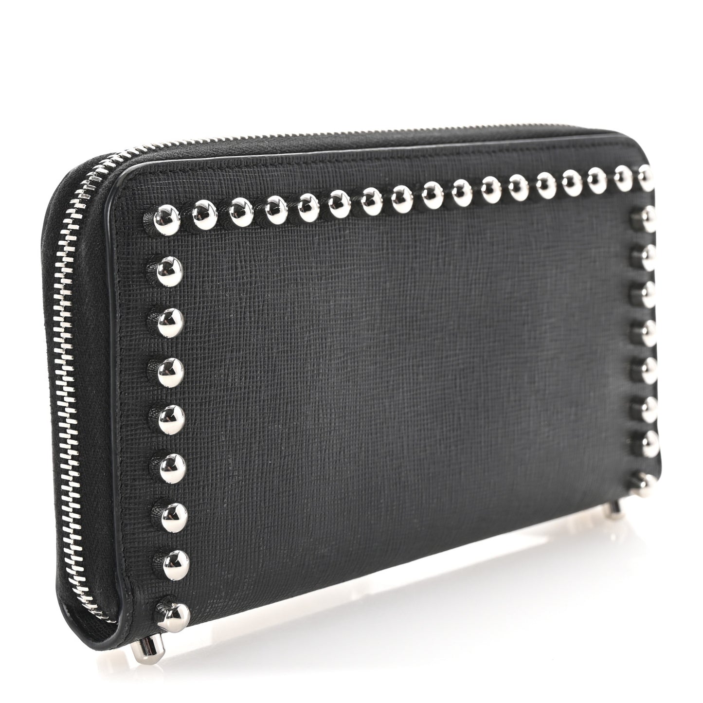 Vitello Elite Mink Fur Studded Karlito Zip Around Wallet Black