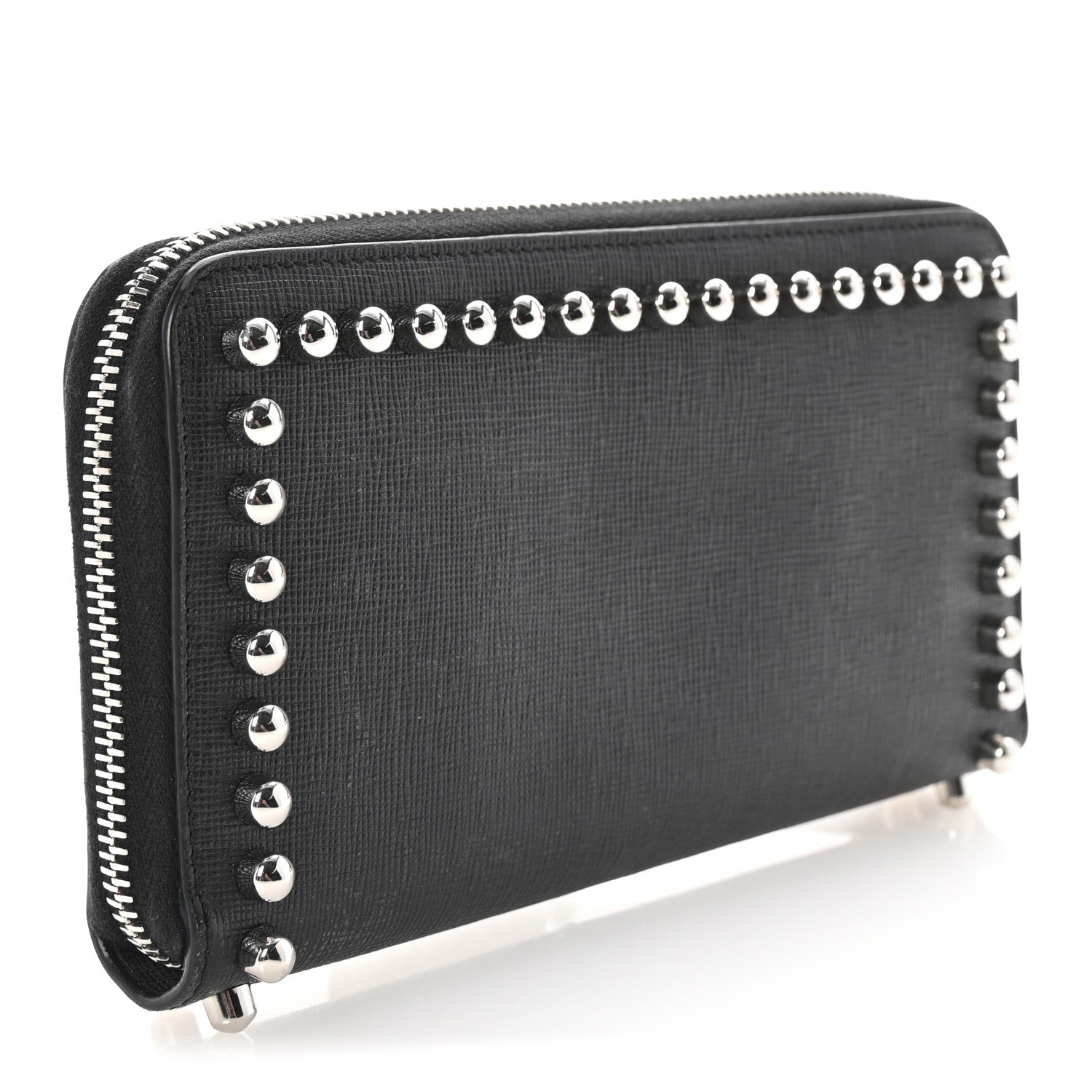Fendi Vitello Elite Mink Fur Studded Karlito Zip Around Wallet Black 3 of 8