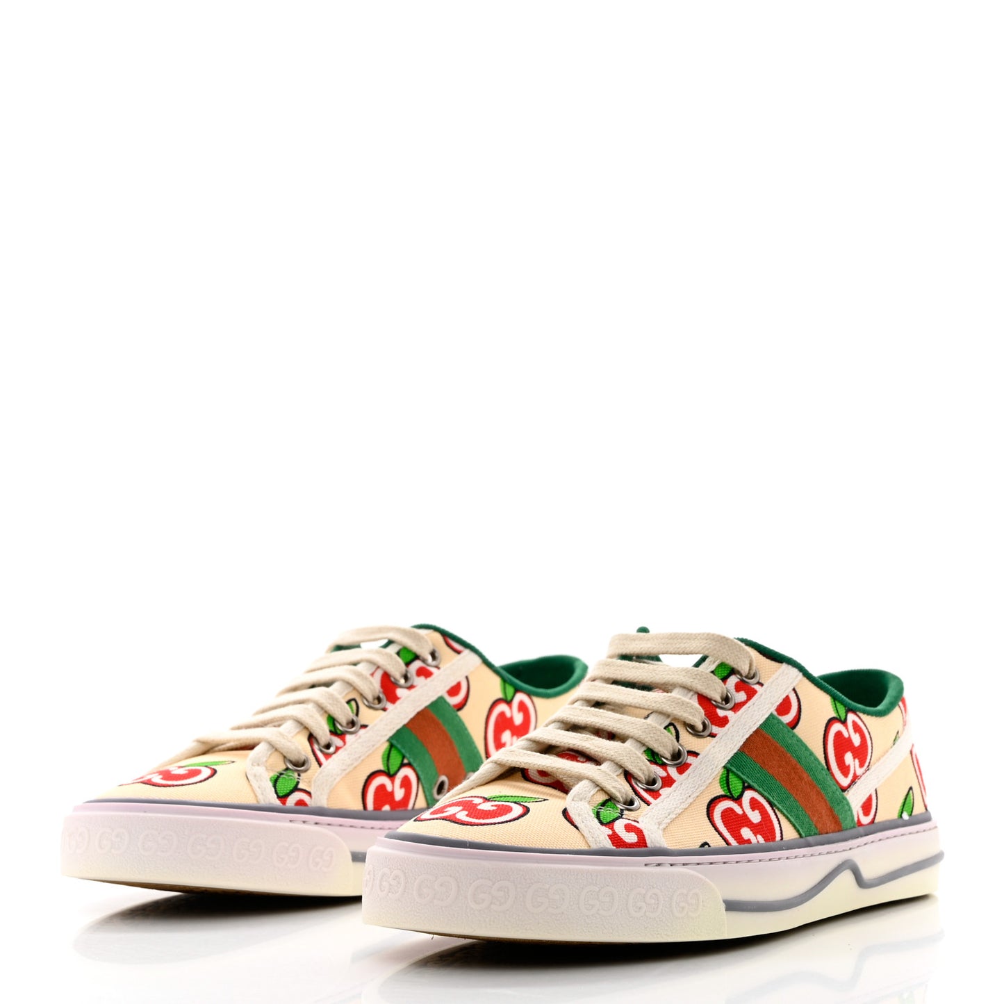 Canvas Web GG Apple Womens 1977 Tennis Sneakers 37 Ivory Red Mystic White New Shamarock