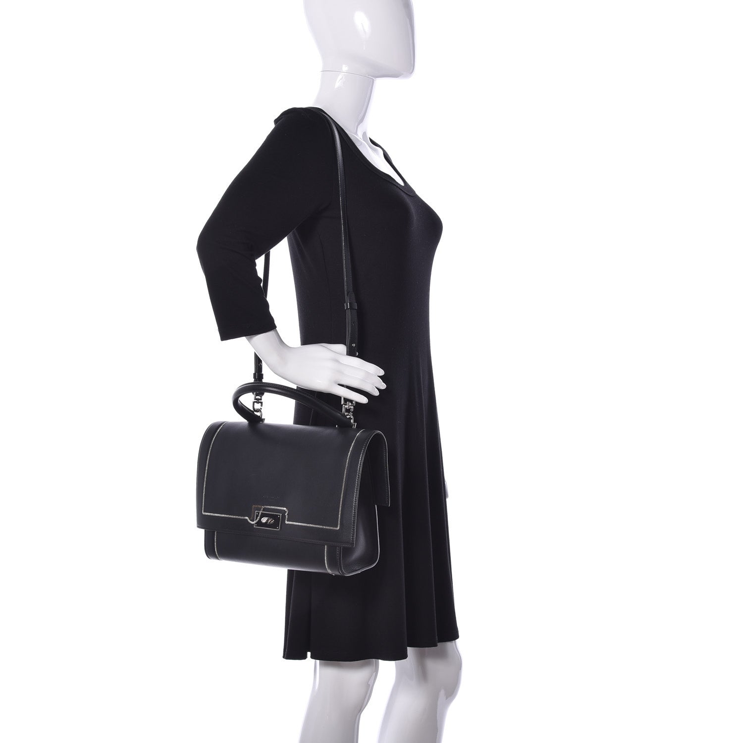 Givenchy Grained Calfskin Chain Small Shark Lock Satchel Black 3 of 18