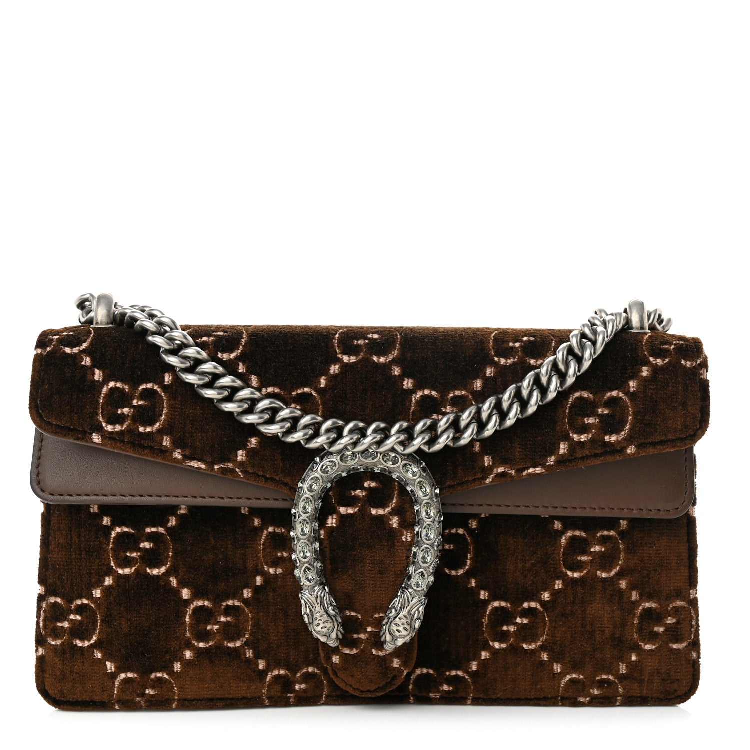Gucci Velvet Moon Calfskin Crystal GG Monogram Small Dionysus Shoulder Bag Brown Vintage Cocoa Black Diamond 1 of 10