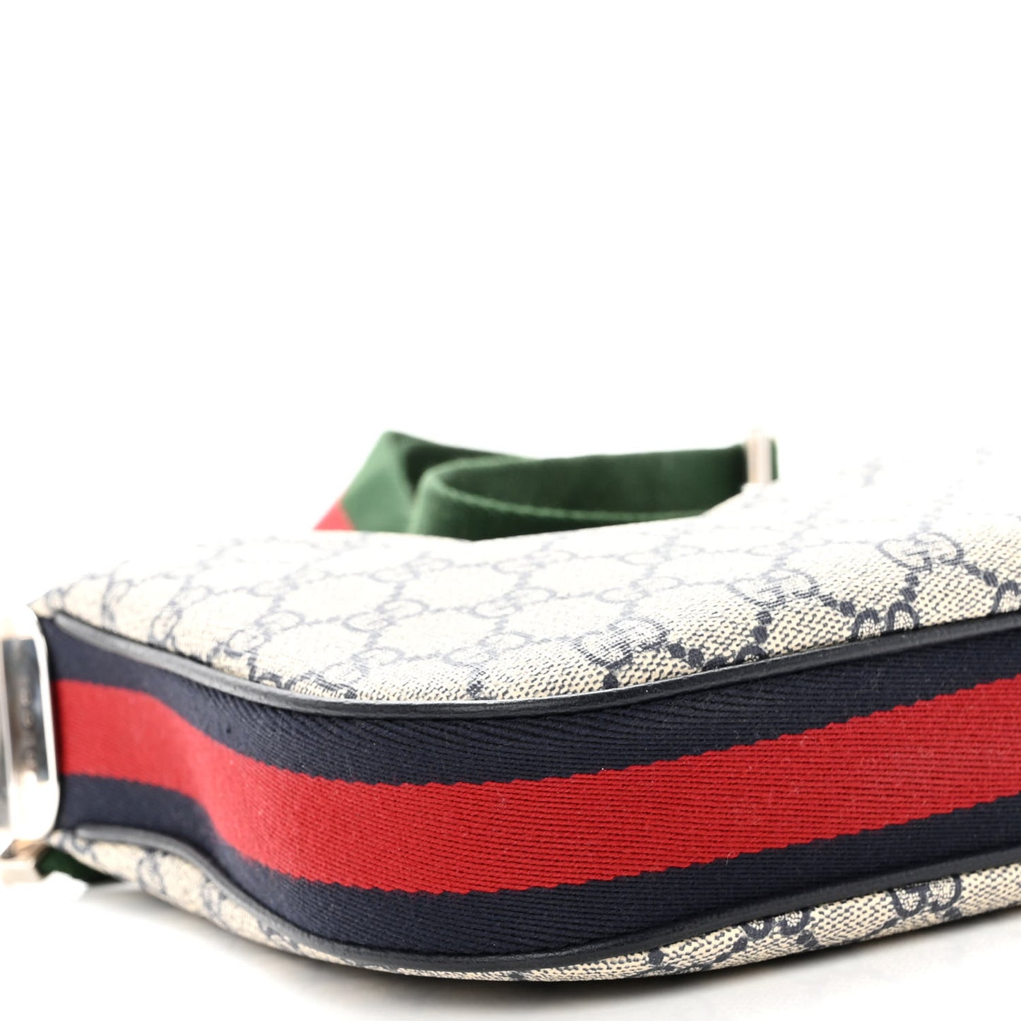 GG Supreme Monogram Textured Calfskin Web Small Attache Shoulder Bag Beige Blue