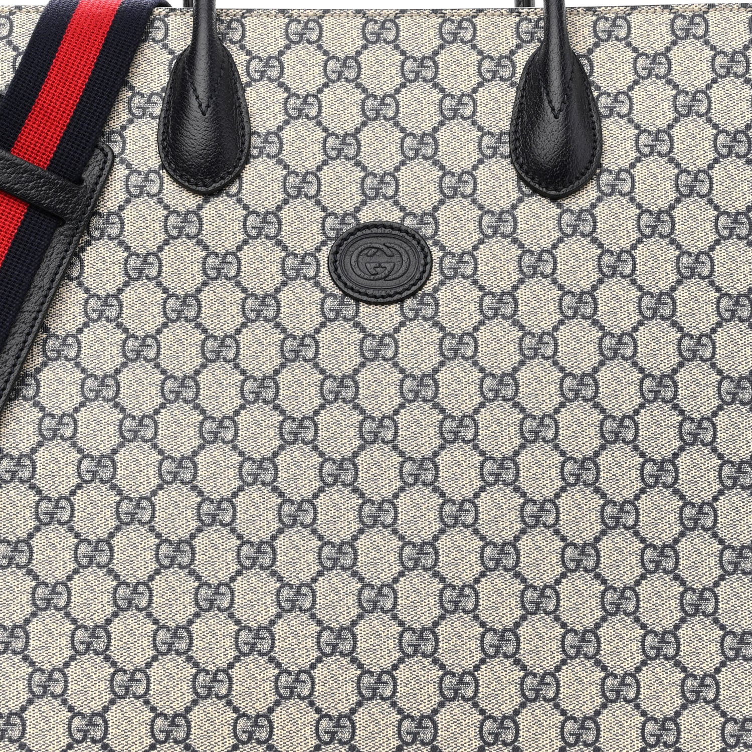 Gucci GG Supreme Monogram Textured Dollar Calfskin Web Medium Retro Interlocking G Tote Bag Beige Blue 7 of 9