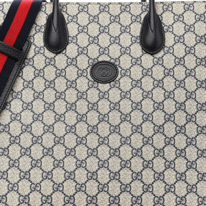 Gucci GG Supreme Monogram Textured Dollar Calfskin Web Medium Retro Interlocking G Tote Bag Beige Blue 7 of 9