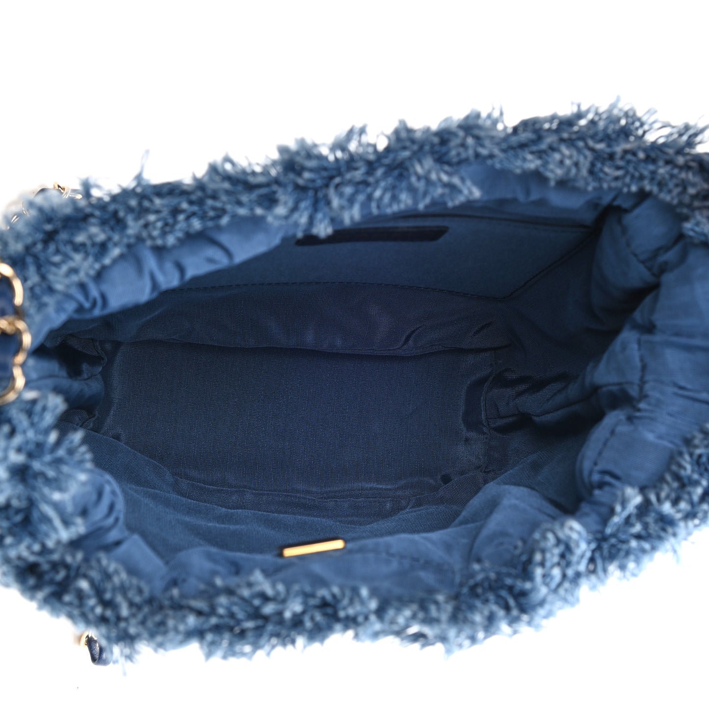 Denim Quilted Mood Bucket With Chain Blue Multicolor