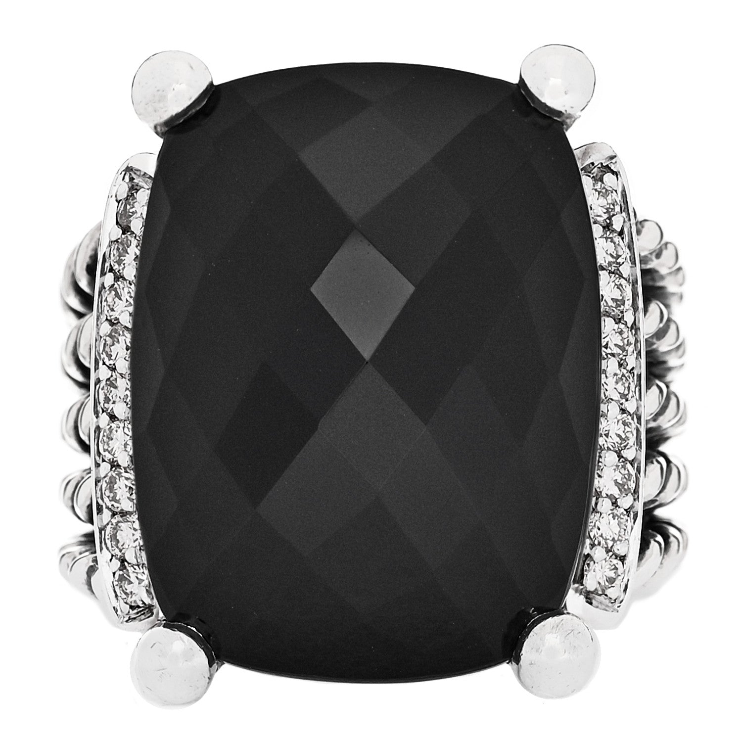 David Yurman Sterling Silver Diamond Black Onyx 20mm Wheaton Ring 52 6 1 of 6