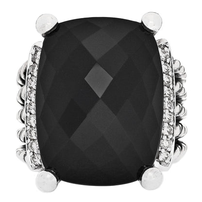David Yurman Sterling Silver Diamond Black Onyx 20mm Wheaton Ring 52 6 1 of 6