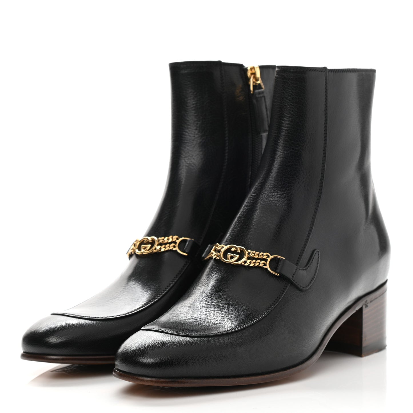 Goatskin Interlocking G Chain Ankle Boots 37 Black