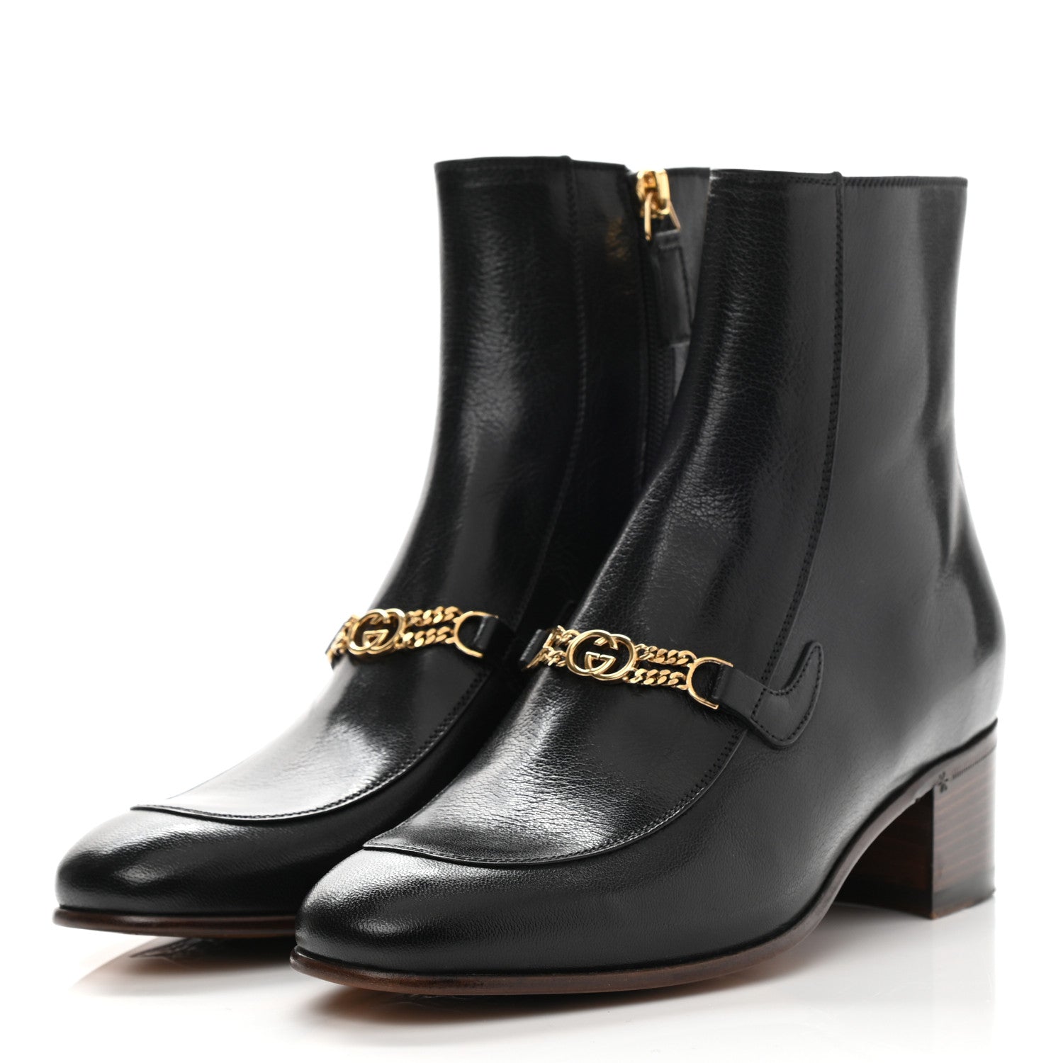 Gucci Goatskin Interlocking G Chain Ankle Boots 37 Black 3 of 9