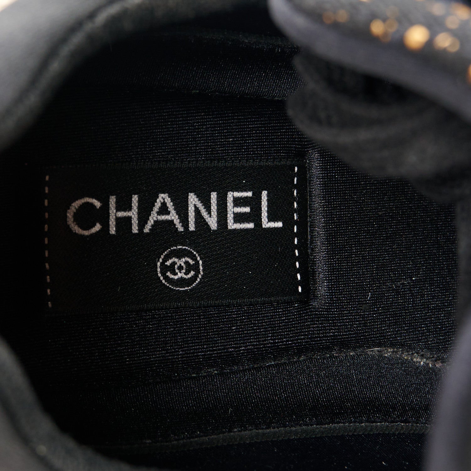 Chanel Satin Lambskin Fabric Tweed CC Sneakers 40 Gold Black 8 of 9
