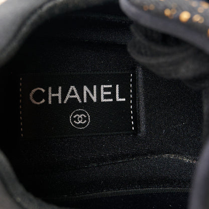 Chanel Satin Lambskin Fabric Tweed CC Sneakers 40 Gold Black 8 of 9