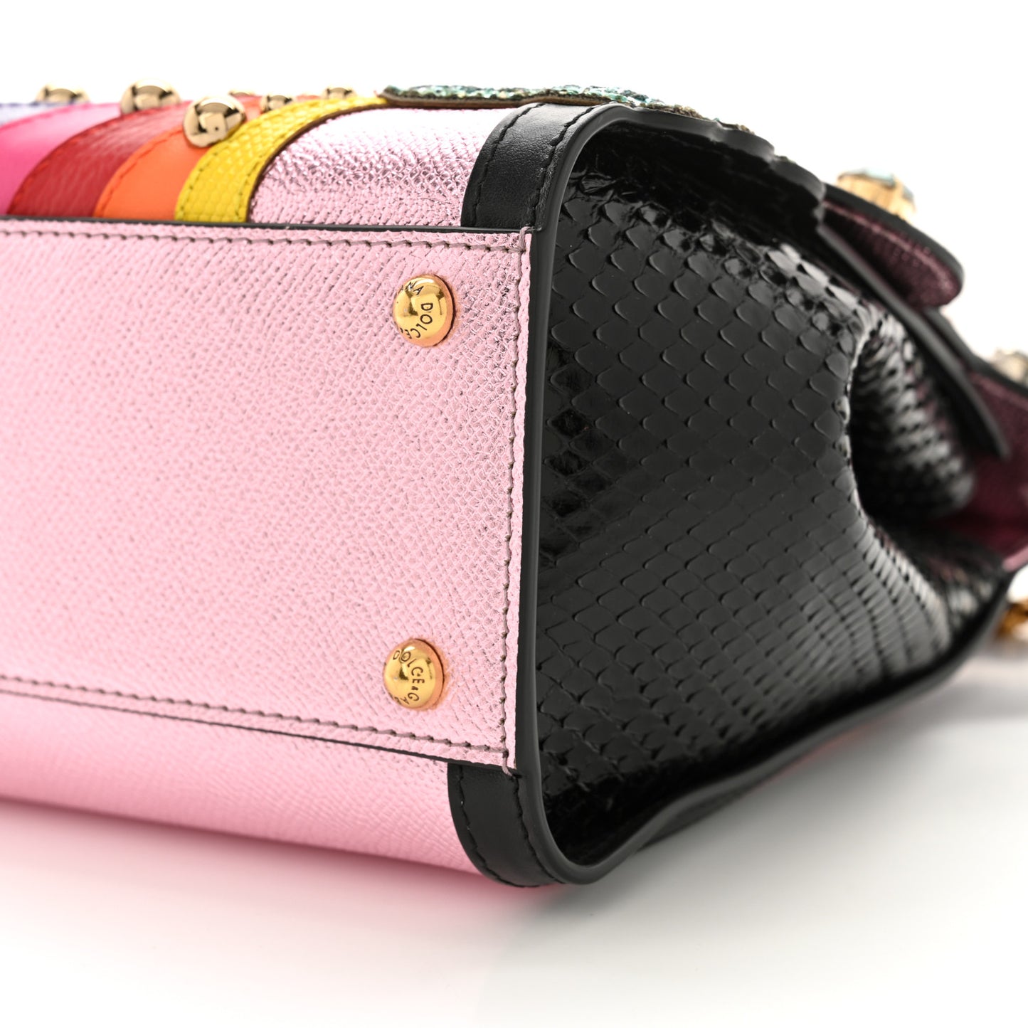 Metallic Calfskin Snakeskin Iguana Embossed Crystal Patch Dauphine Love Miss Sicily Satchel Black Multicolor