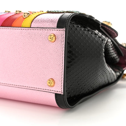 Dolce & Gabbana Metallic Calfskin Snakeskin Iguana Embossed Crystal Patch Dauphine Love Miss Sicily Satchel Black Multicolor 9 of 14