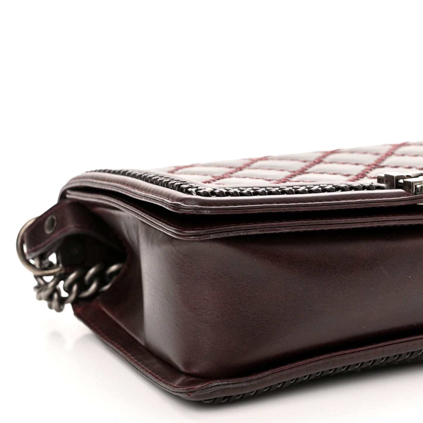 Goatskin Quilted New Medium Boy Handle Flap Burgundy