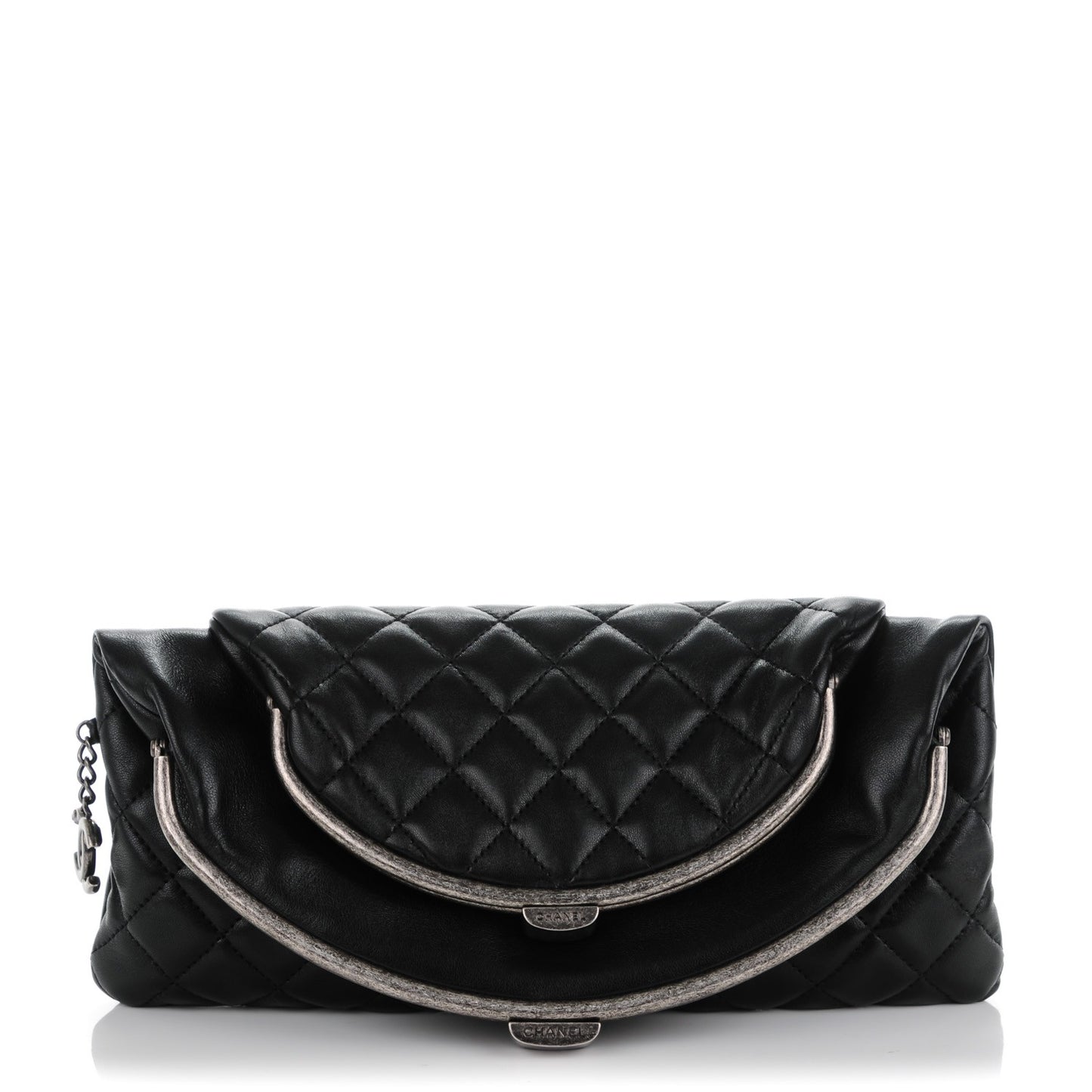 Lambskin Quilted Frame Clasp Flap Clutch Black