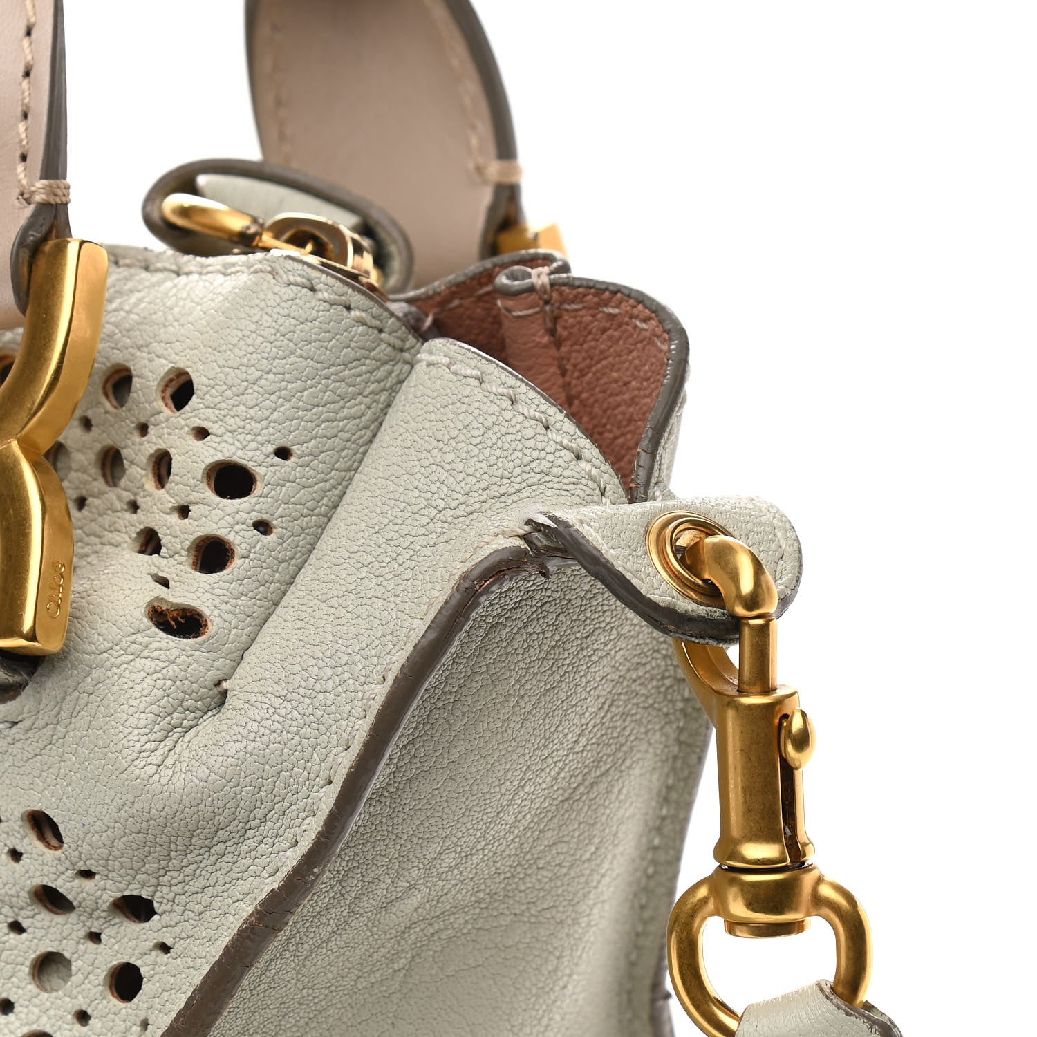 Chloe Calfskin Perforated Medium Marcie Satchel Grey 12 of 13