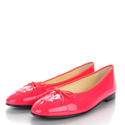Chanel Patent CC Cap Toe Ballerina Flats 39.5 Coral 3 of 9
