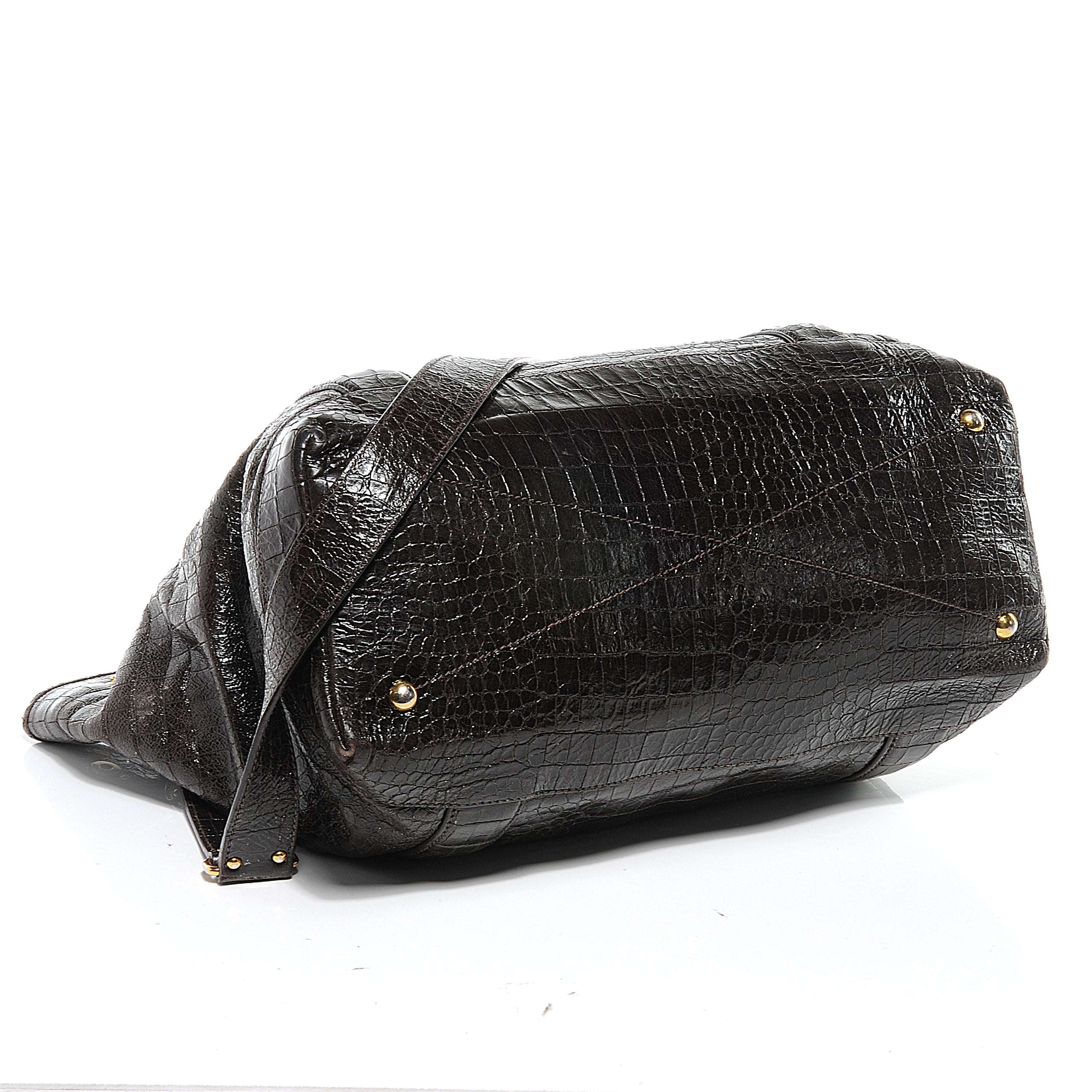 Miu Miu Calfskin Crocodile Embossed St Cocco Shopping Tote Moro