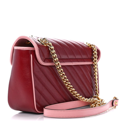 Gucci Azalea Calfskin Enamel Matelasse Diagonal Small Torchon GG Marmont Shoulder Bag New Cherry Red Wild Rose 3 of 11