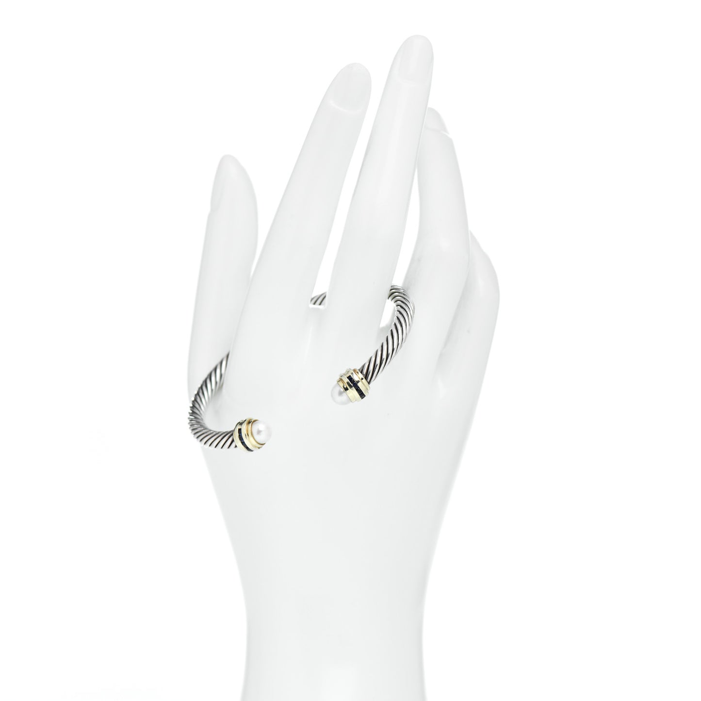 Sterling Silver 14K Yellow Gold Pearl Blue Sapphire 5mm Cable Classics Bracelet