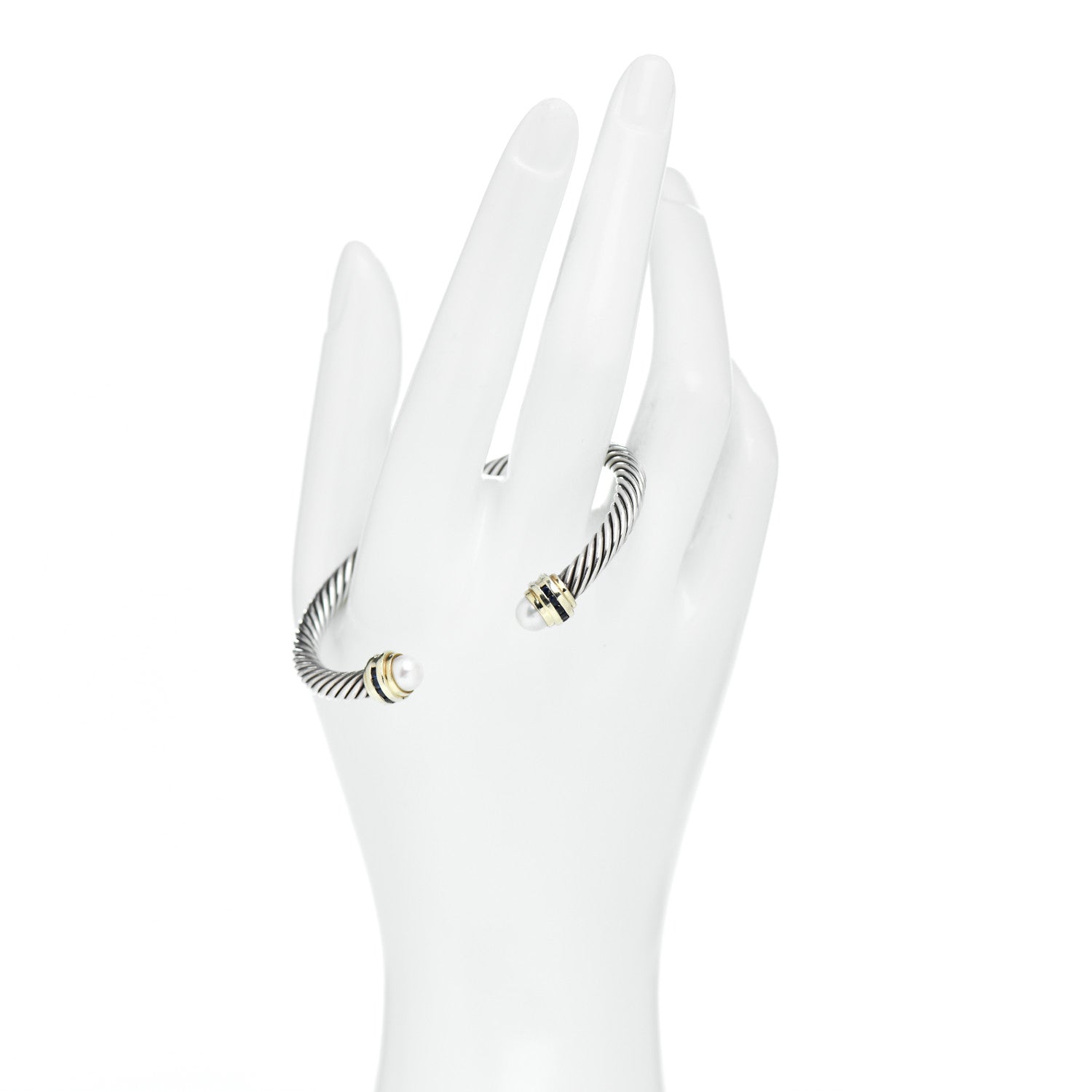 David Yurman Sterling Silver 14K Yellow Gold Pearl Blue Sapphire 5mm Cable Classics Bracelet 2 of 4