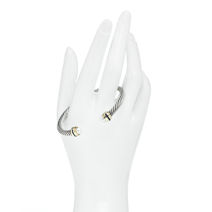 David Yurman Sterling Silver 14K Yellow Gold Pearl Blue Sapphire 5mm Cable Classics Bracelet 2 of 4
