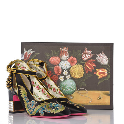 Gucci Satin Embroidered Dragon Caspar Pumps 38.5 Black 10 of 10