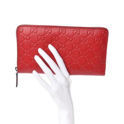 Gucci Guccissima Signature Zip Around Organizer Wallet Hibiscus Red 2 of 8