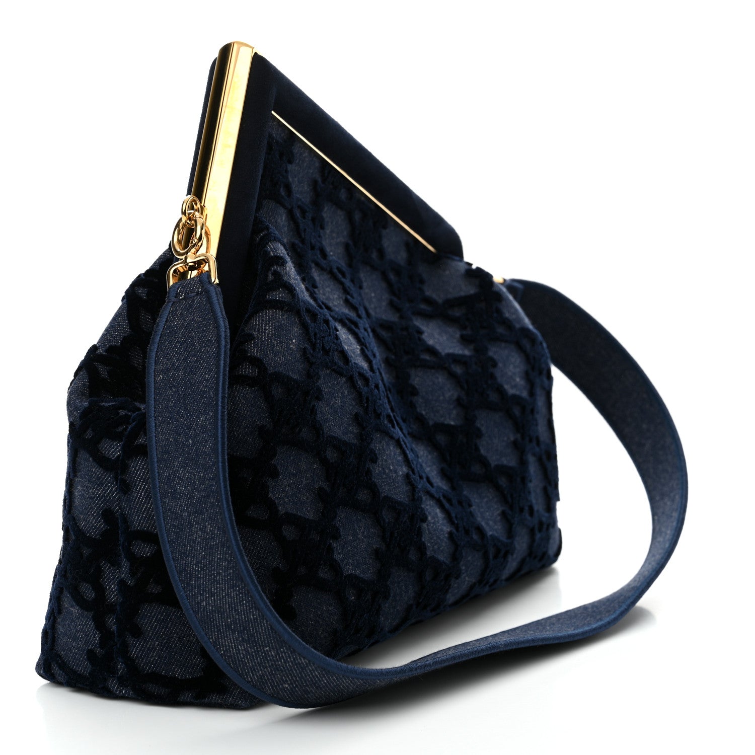 Fendi Denim Karligraphy Embroidered Medium Fendi First Blue 3 of 10