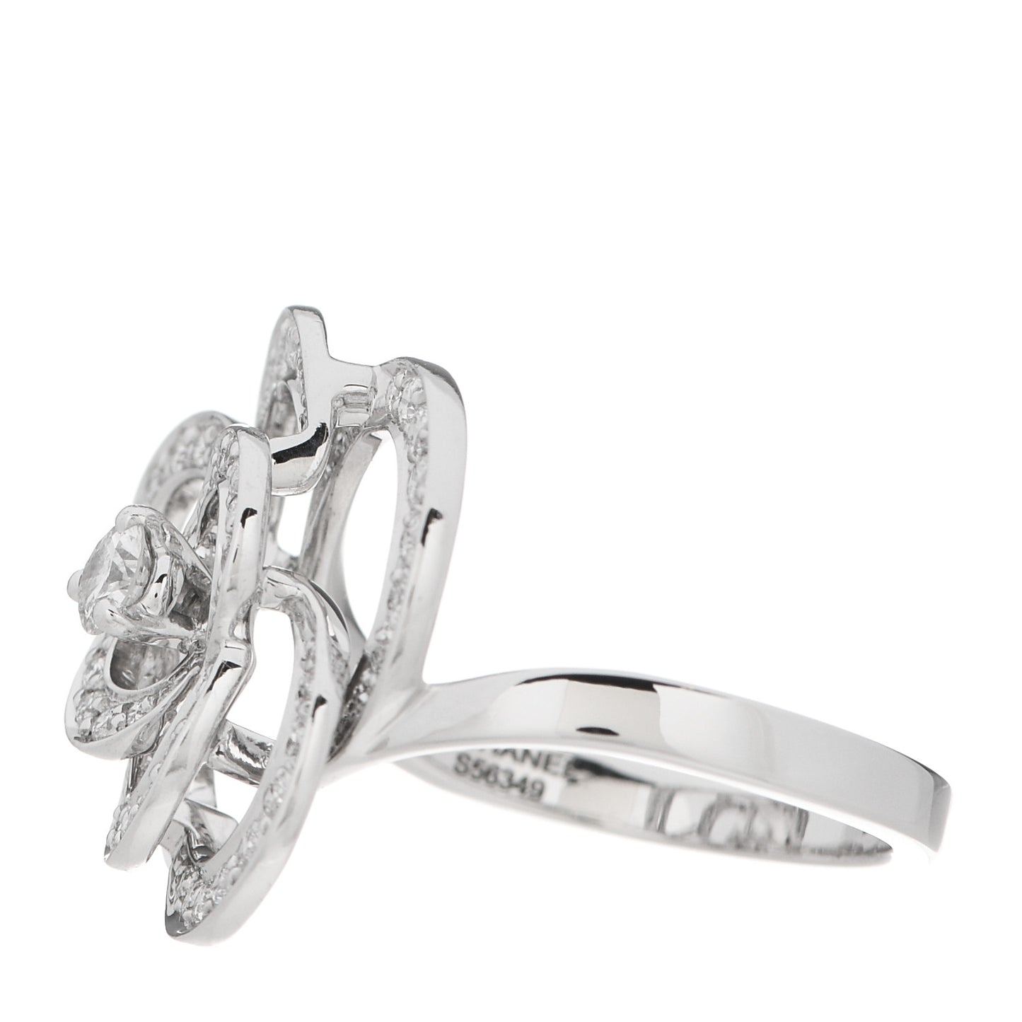 18K White Gold Diamond Fil de Camelia Ring 52 6