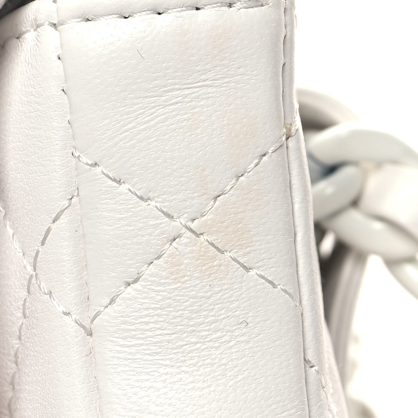 Lambskin Lacquered Metal Quilted Flap Chain Belt Bag White