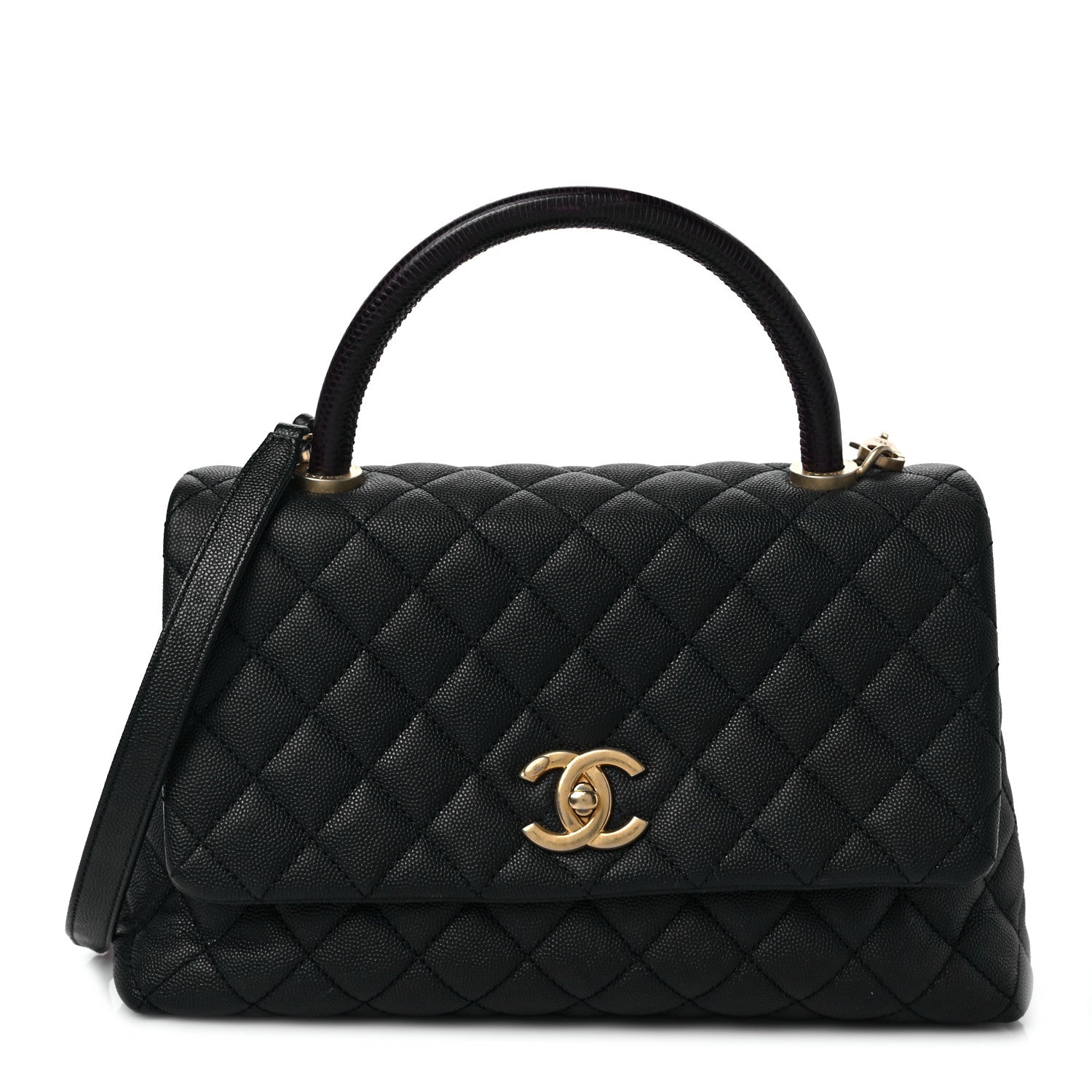 Chanel Caviar Lizard Embossed Quilted Small Coco Handle Flap Black 1 of 9