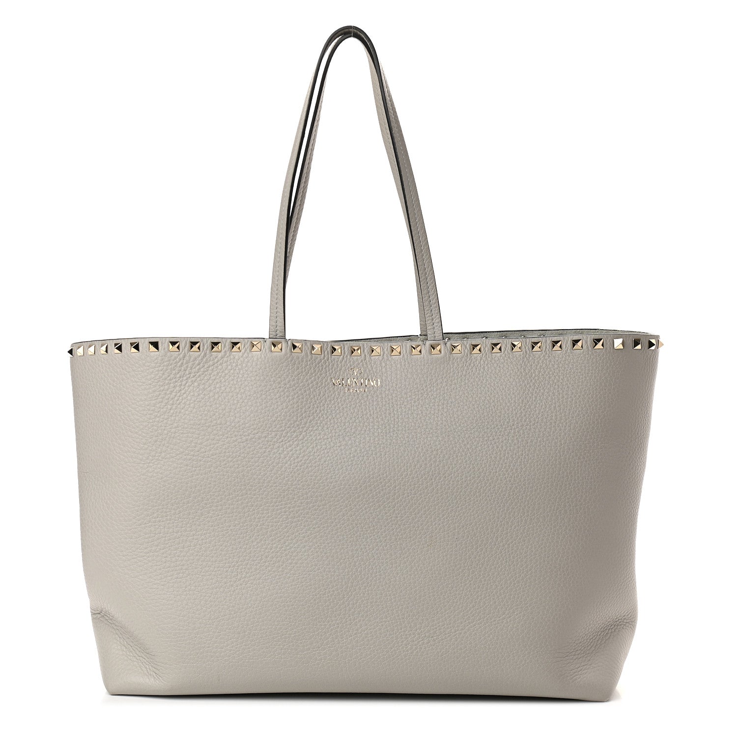 Valentino Garavani Grained Calfskin Rockstud Shoulder Tote Pastel Grey 1 of 7