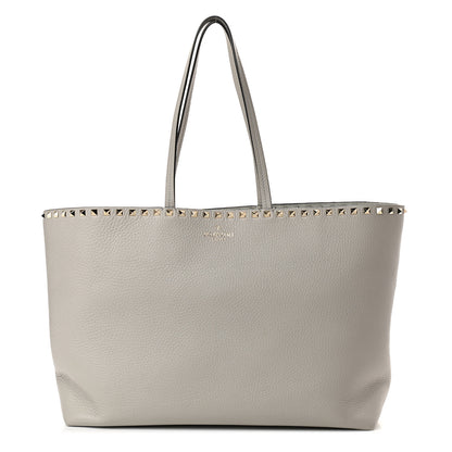 Valentino Garavani Grained Calfskin Rockstud Shoulder Tote Pastel Grey 1 of 7