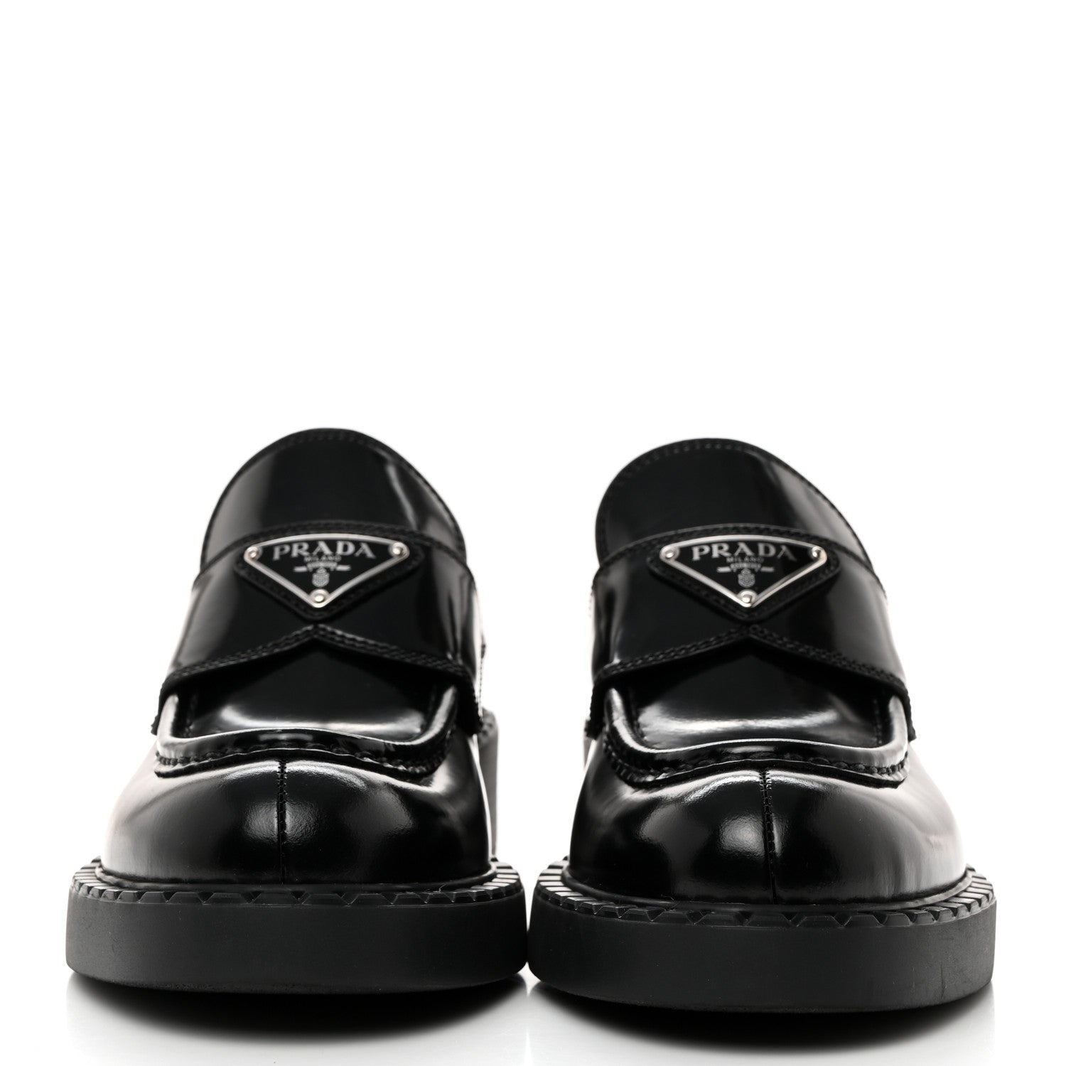Prada Spazzolato Metal Triangle Logo 50mm Loafers 36 Black 2 of 9